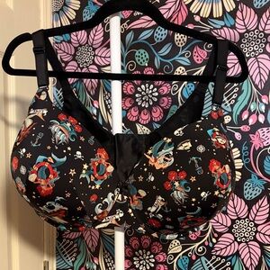 Vibrant Black Patterned Bra with Colorful Motifs